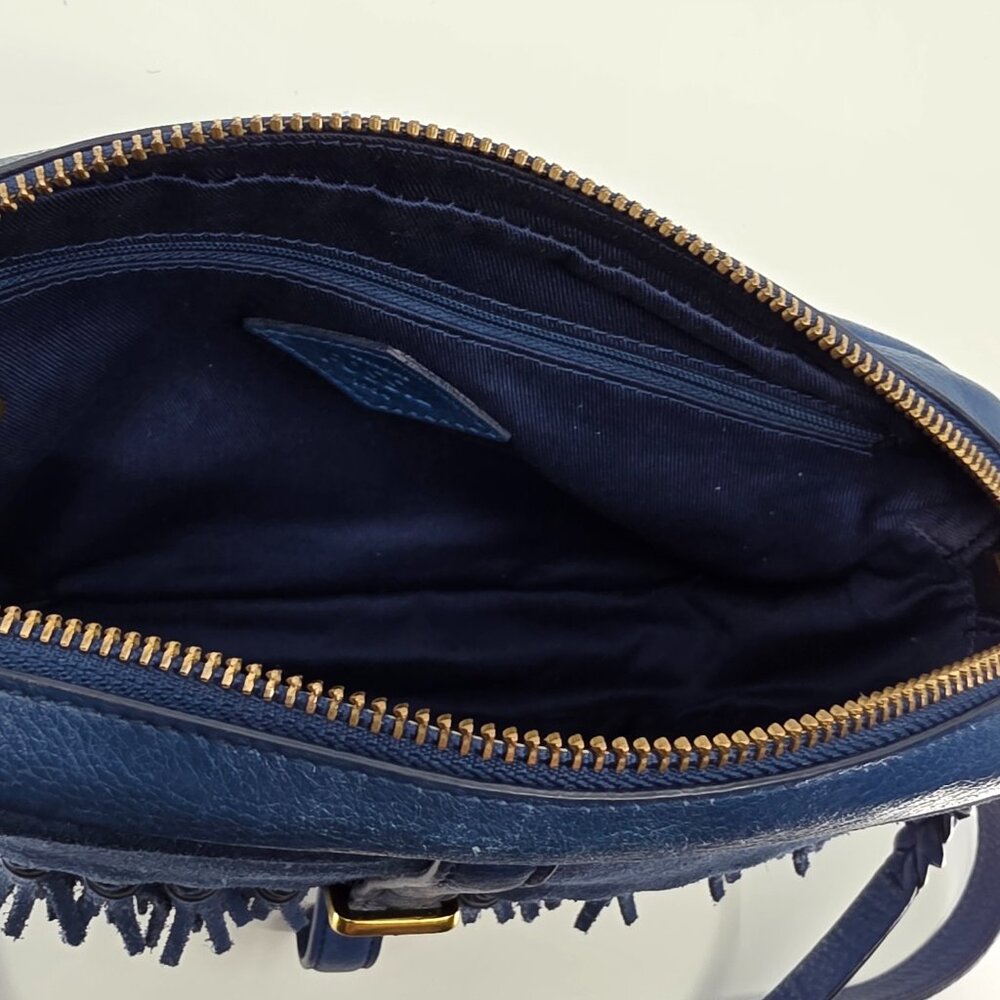 🗝️ Fossil Kendall Blue Suede Flap Fringe Crossbody ✨ Boho Western Bag 🗝️ - Picture 9 of 10